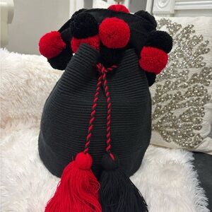 Charming Black and Red Pom-Pom Kids Hat